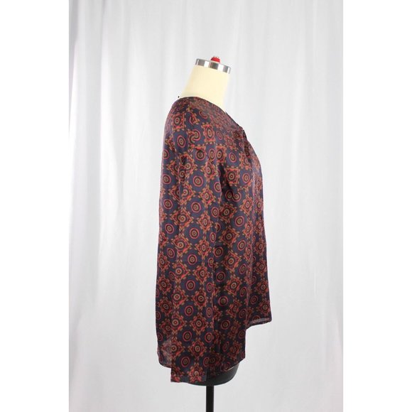 CLUB MONACO Navy Red Foulard Biscuit Print Twill Twist Front Blouse Top, Size XS - Picture 4 of 12